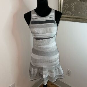 John John sleeveless ruffle hem sweater knit striped gray silver mini dress Sz S